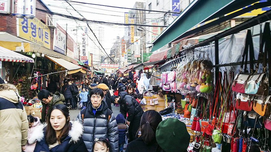 On the streets of Dongdaemun Market, Seoul, South Korea.
