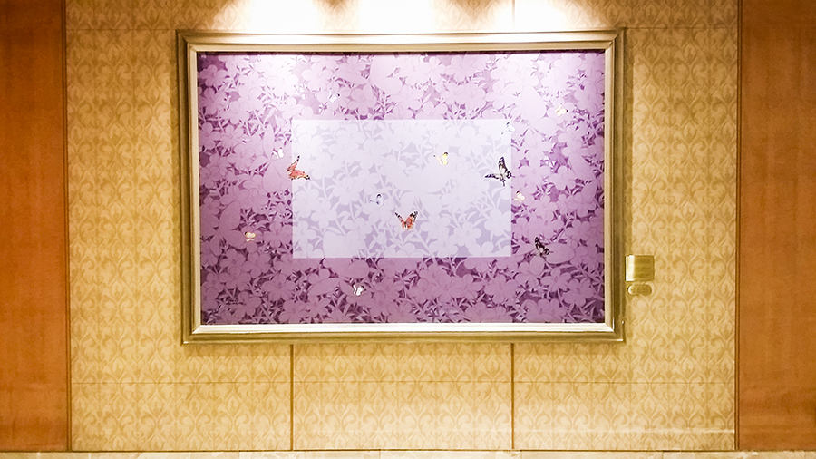 Big purple painting of butterflies at the Lotte Hotel, Myeongdong, Korea