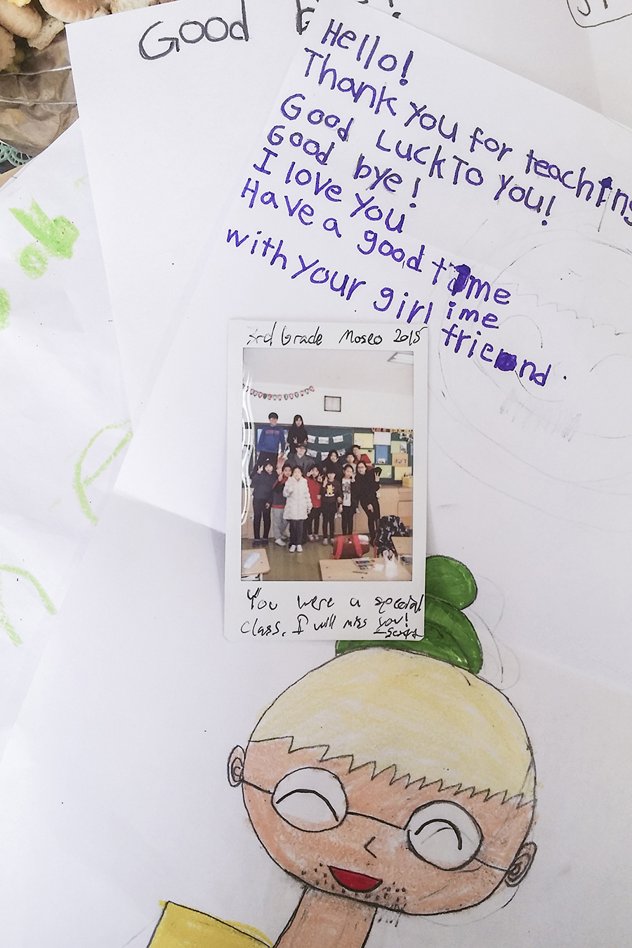Farewell notes from elementary kids in Sangju, South Korea.