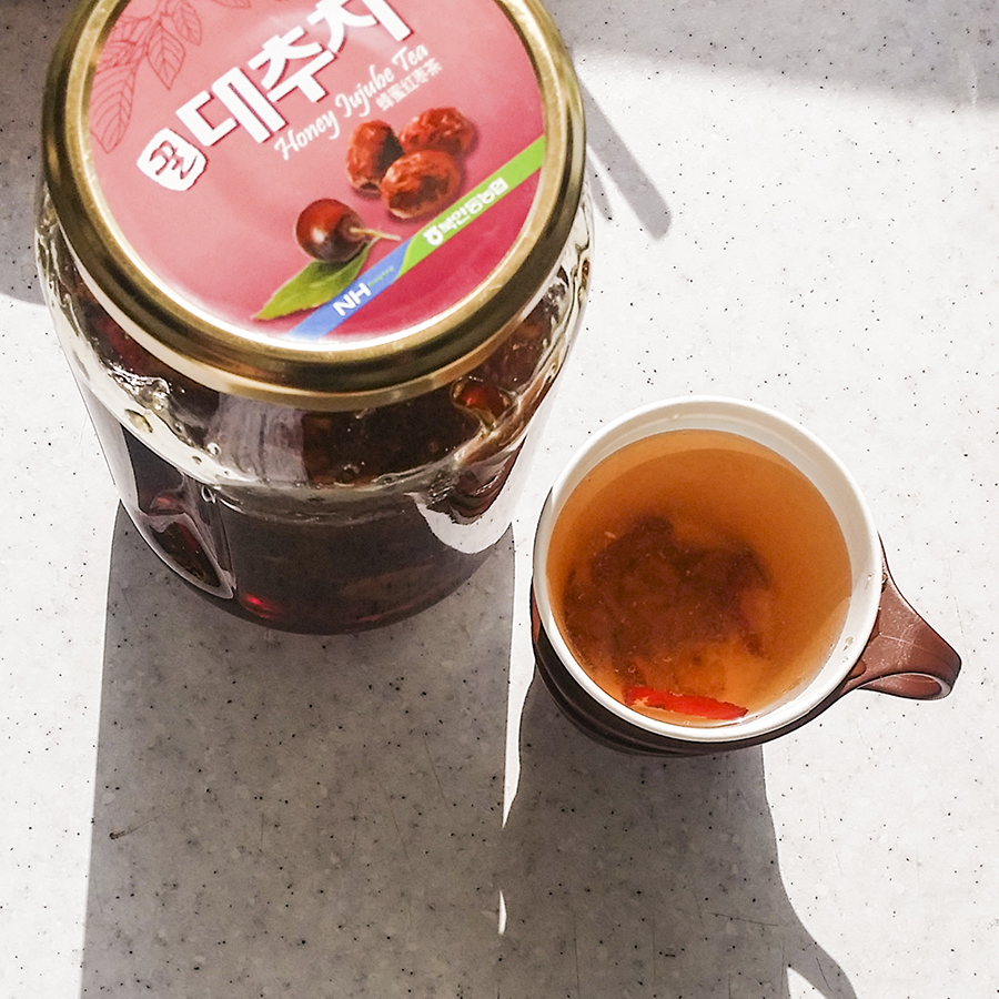 Honey Jujube Tea (honey red dates tea) in the Teacher's lounge in a school in Sangju, South Korea.
