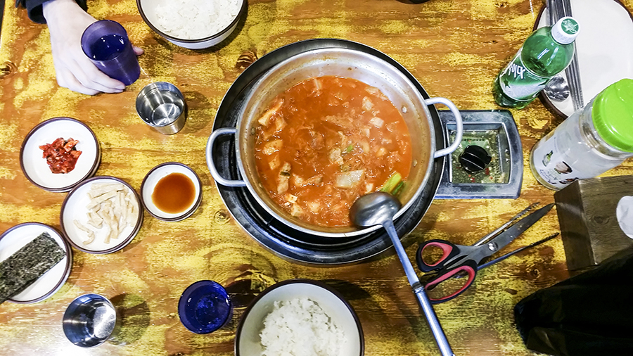 Kimchi-jigae in Myeongdong, Seoul, South Korea.