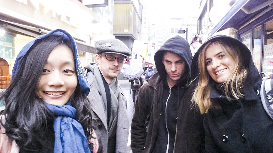 Wefie in the rain with Ottie, Ant and Philli in Myeongdong, Seoul, South Korea.