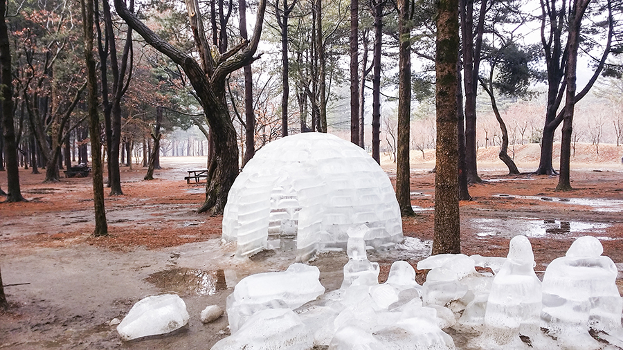 Melting ice igloo at Nami Island, Gapyeong, South Korea.
