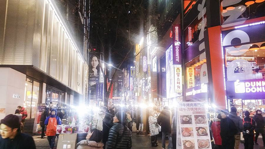 Shops along Myeongdong, Seoul, South Korea.