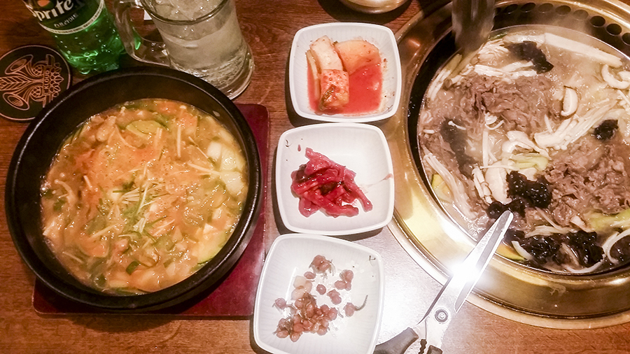 Dinner at Bulgogi Brothers in Myeongdong, Seoul, South Korea.