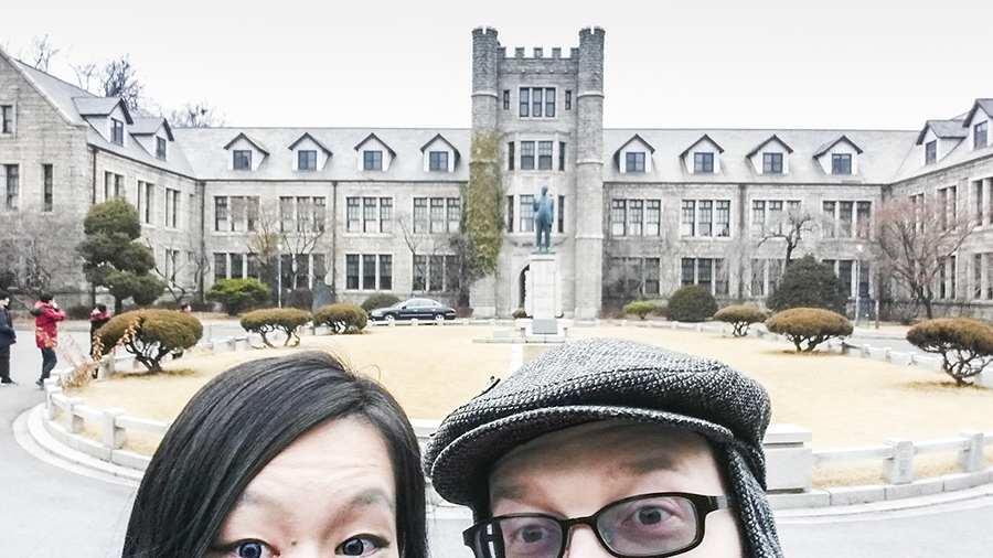 Thumb selfies at Choongang High School in Bukchon, South Korea.