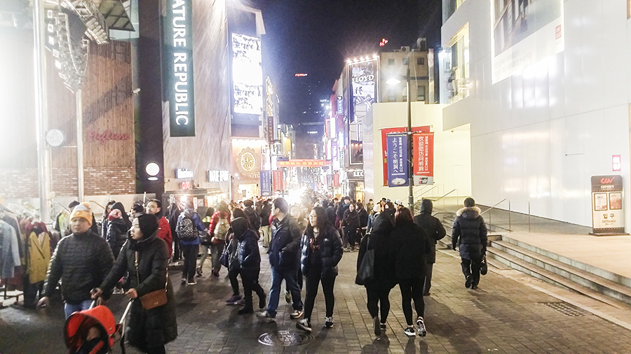 Shopping street in Myeongdong, Seoul, South Korea.