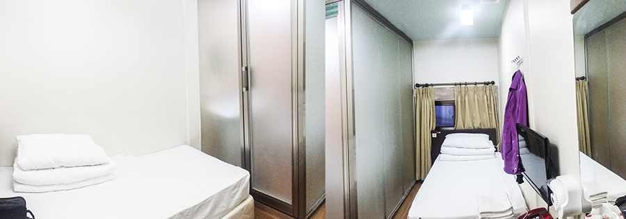 Panoramic view of our room in Hotel Bonbon in Myeongdong, Seoul, South Korea.