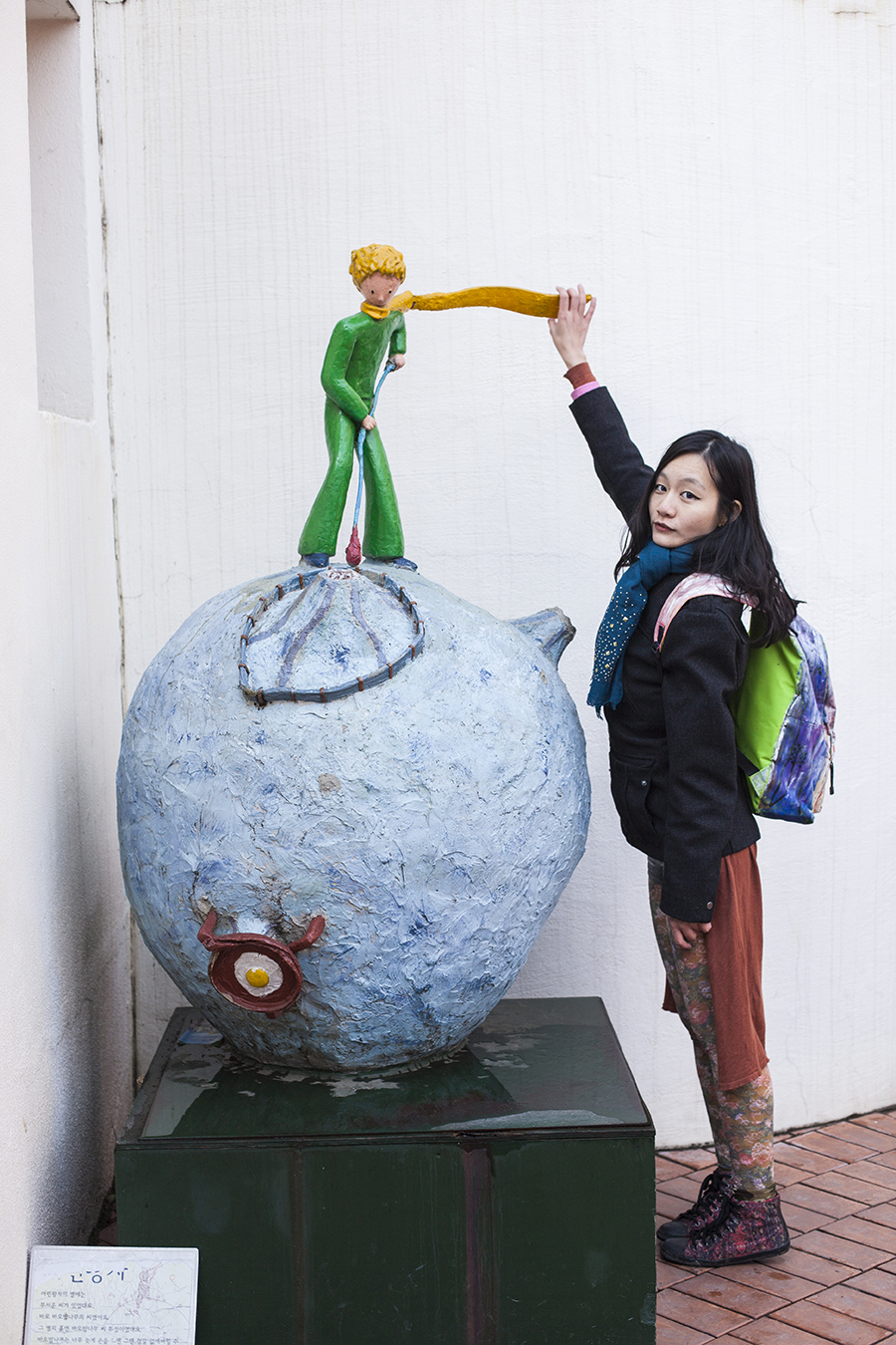 Posing with a sculpture of  the Little Prince on an asteroid at Le Petit France, Gapyeong, South Korea.
