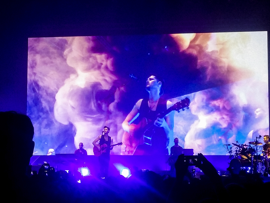 Danny of The Script on the big screen during their performance at the Singapore Indoor Stadium in 2015.