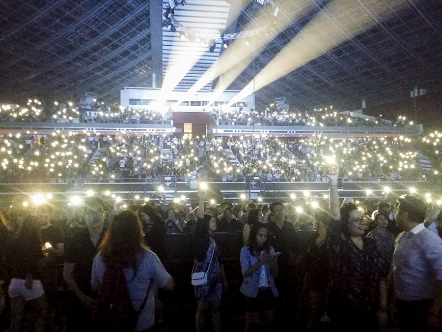 Lights from the audience for part of a song performed by The Script at the Singapore Indoor Stadium in 2015.