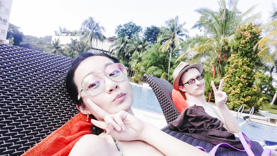 Selfie by the pool at Harris Waterfront Resort, Batam, Indonesia.