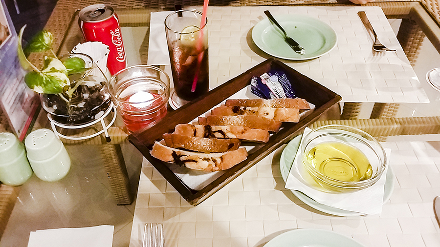 Platter of lightly-toasted white and wheat bread at Harris Waterfront Resort, Batam, Indonesia.