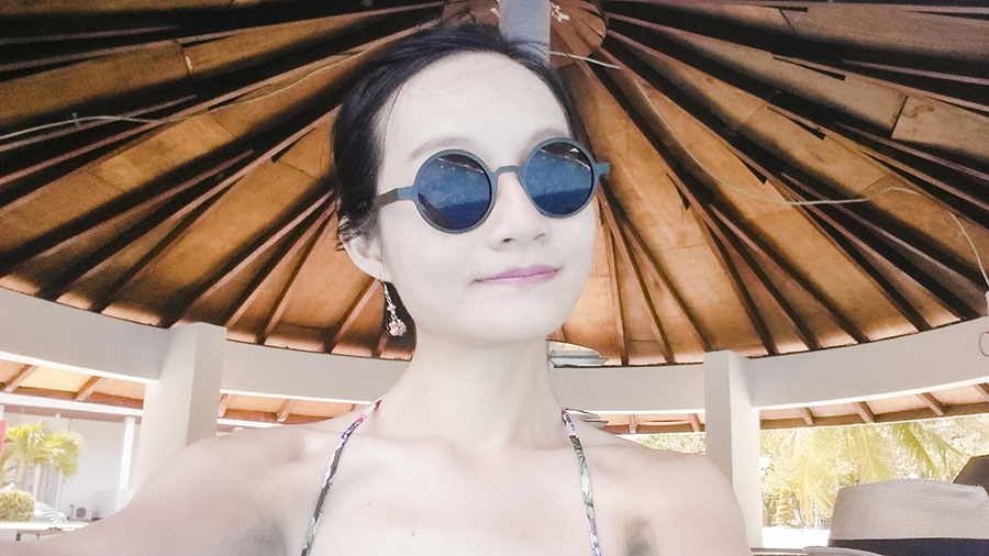 Selfie at the Sunken Pool Bar at Harris Waterfront Resort, Batam, Indonesia.
