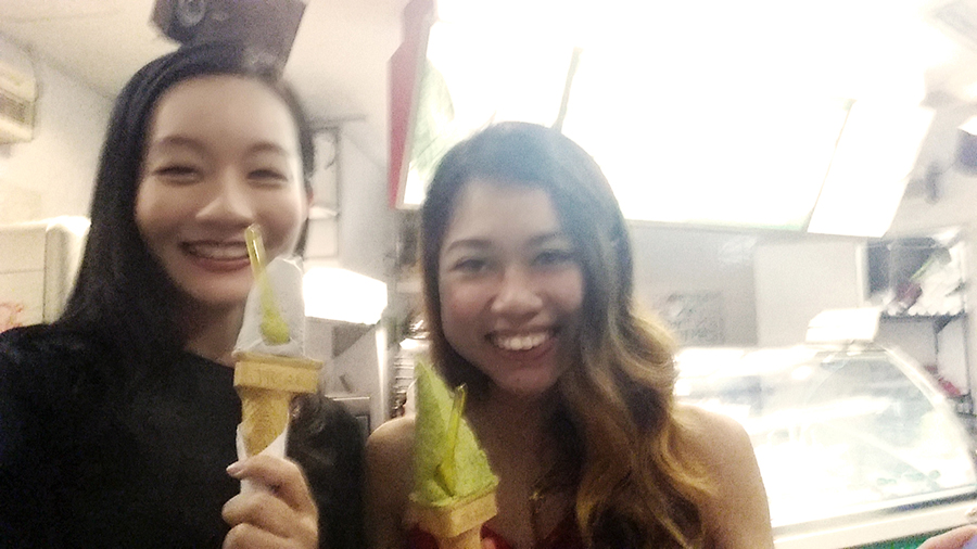 Black Sesame ice cream for me and Matcha green tea ice cream for Jac.