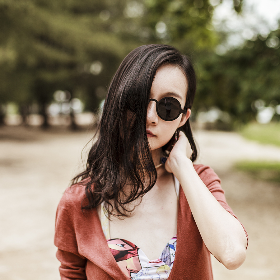 Outfit details: Romwe superhero swimsuit top, 24:01 round sunglasses via Zalora, Forever 21 rust red long cardigan.