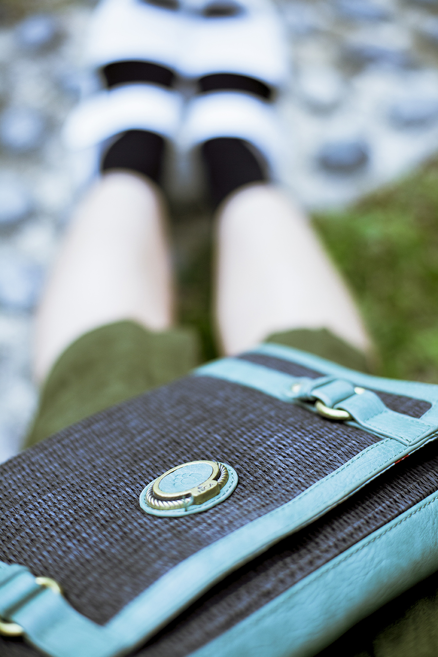 Green outfit: Nica green clutch.