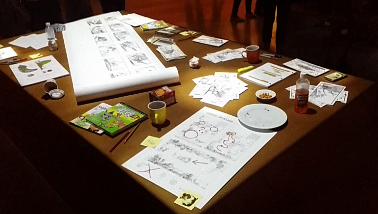 Animated display of an animator's work table at the DreamWorks Animation: The Exhibition at the ArtScience Museum in Marina Bay Sands, Singapore.