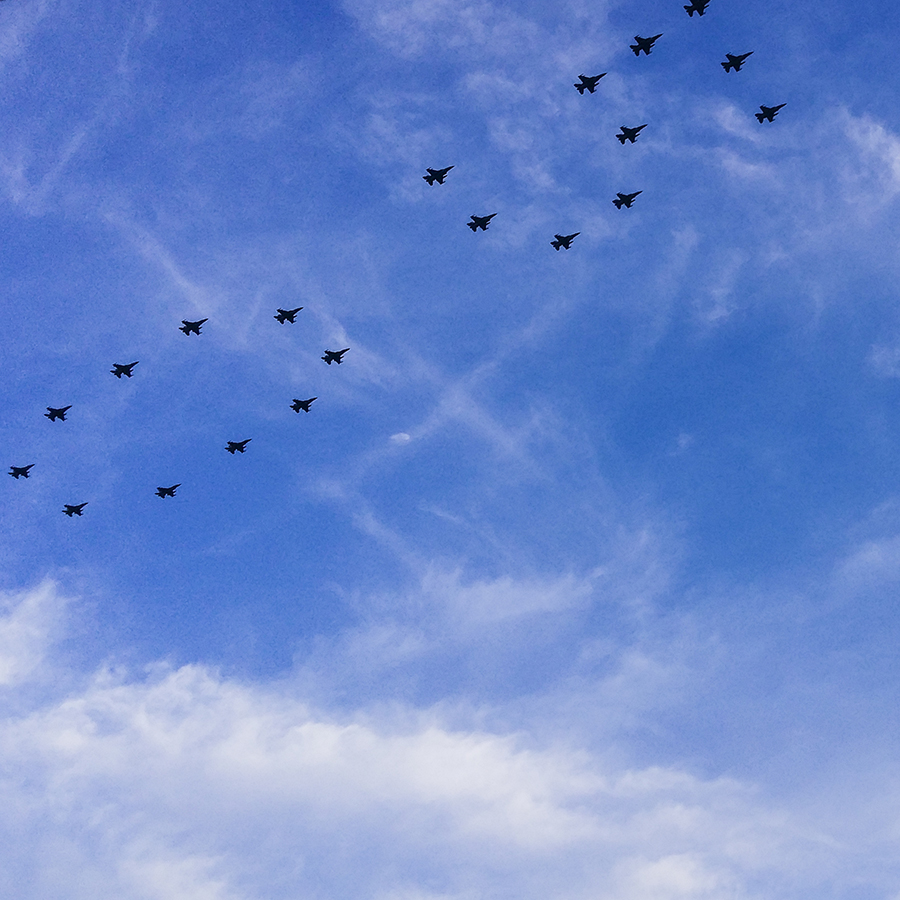 Fighter jets in a 50 formation at the National Day Parade 2015 dress rehearsal at the Padang.