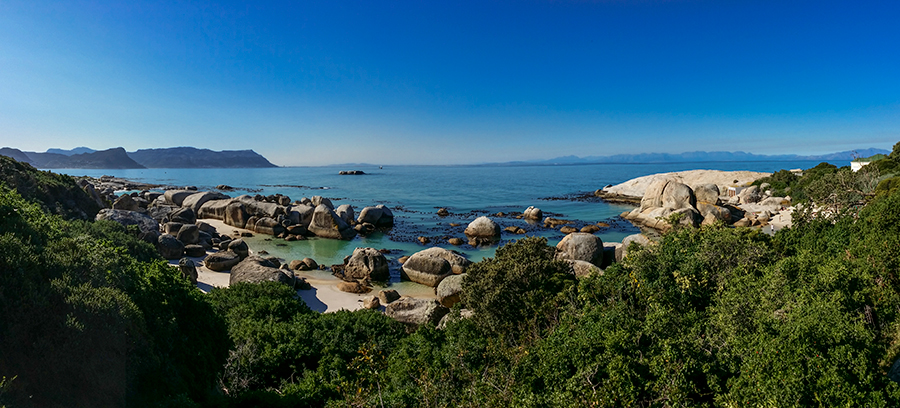 Panoramic view of Boulders Beach, Table Mountain National Park, Cape Town, South Africa.