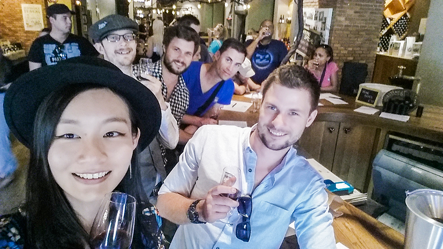 Group photo wefie selfie at the wine tasting at Fairview Wine and Cheese, South Africa.