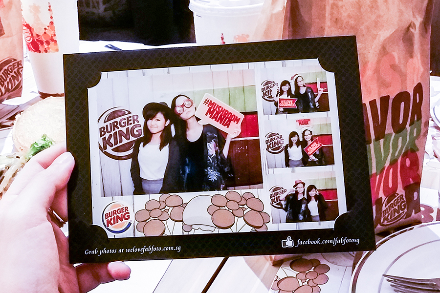 Photobooth photo at Burger King Singapore x Omy Media Gourmeji preview event with Kiyomi.