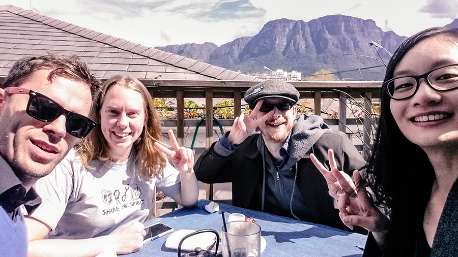 Wefie with mountain in the background for brunch at International Restaurant Loco Lounge, Cape Town.
