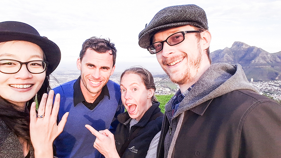 Wefie with the tricksters atop Signal Hill, Cape Town.