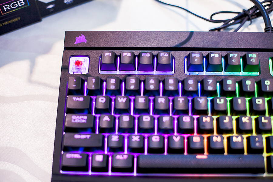 Corsair rainbow keyboard with easily-detachable pads at the Lazada Singapore's Blogger Bazaar.