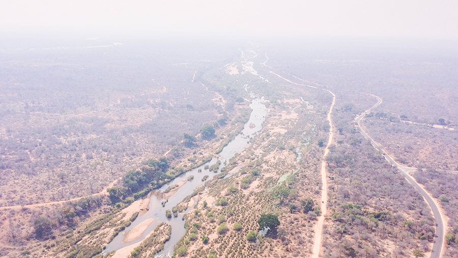 Plane view of Kruger National Park, South Africa.
