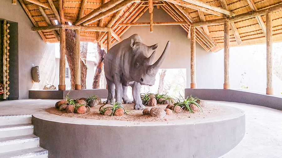 Rhino sculpture at Skukuza airport, Kruger National Park, South Africa.