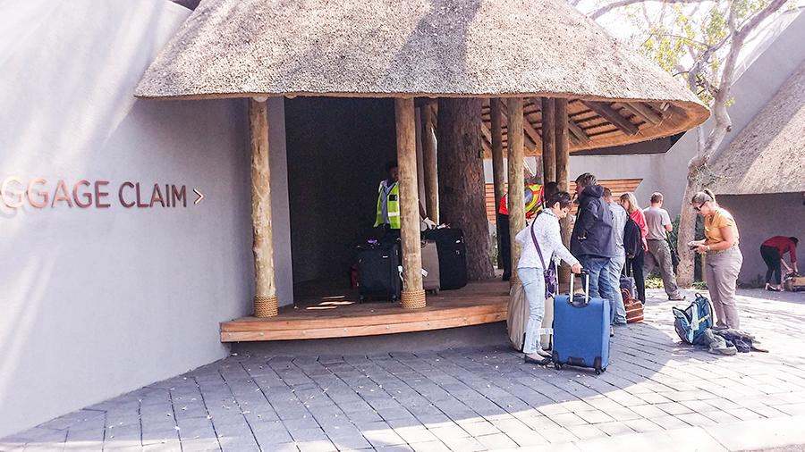 Outdoor baggage claim at Skukuza, Kruger National Park, South Africa.