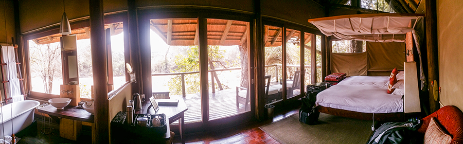 Interior of room at Rhino Post Safari Lodge, Kruger National Park, South Africa.