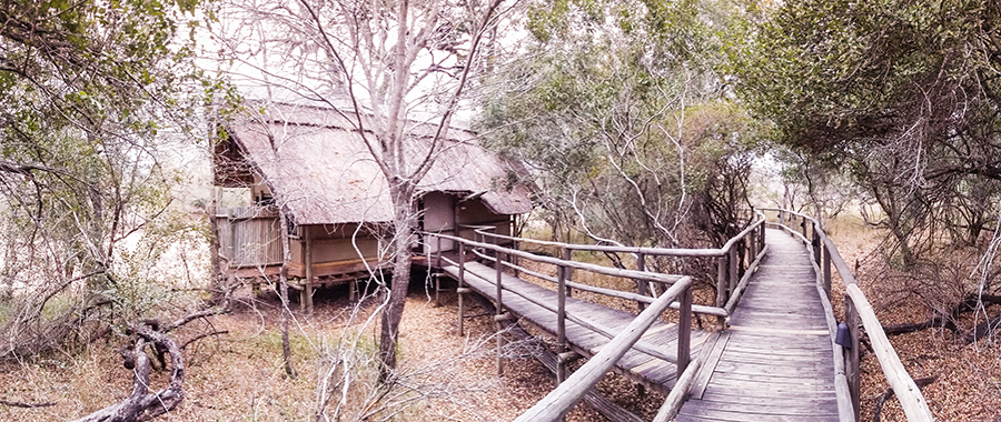Exterior of lodgings at Rhino Post Safari Lodge, Kruger National Park, South Africa.