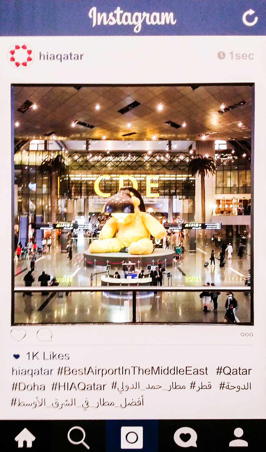Instagram cutout at the foyer of Hamad International Airpot in Doha, Qatar.