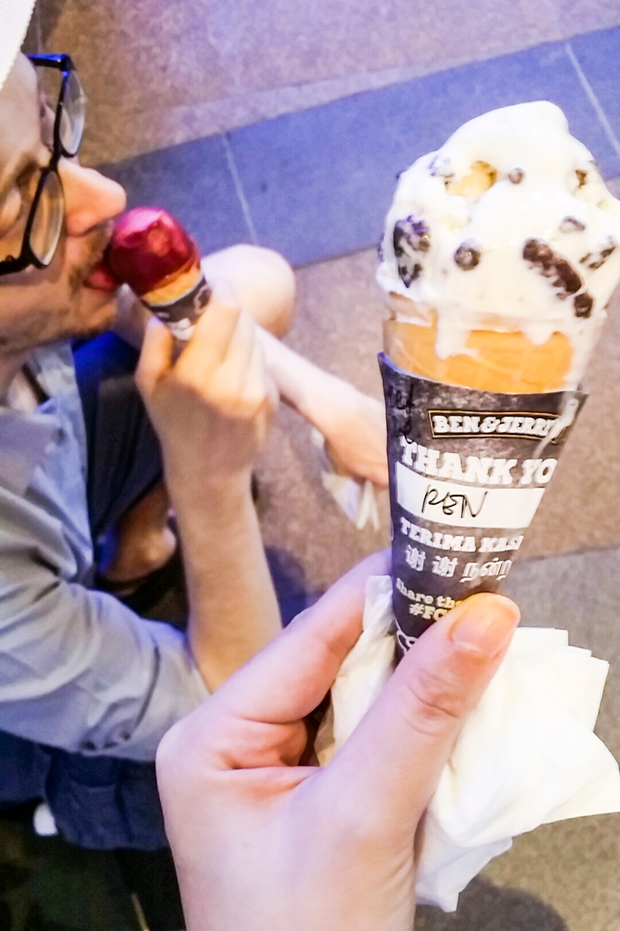 Ben & Jerry's Free Cone Day on 12 April 2016: Berry Berry Extraordinary & Cone Sweet Cone ice cream.