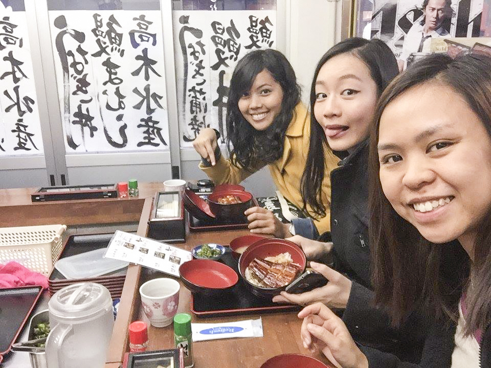 Selfie with our unagi meal in Takagi Suisan eel restaurant at Osaka, Japan. Photo by Ruru.