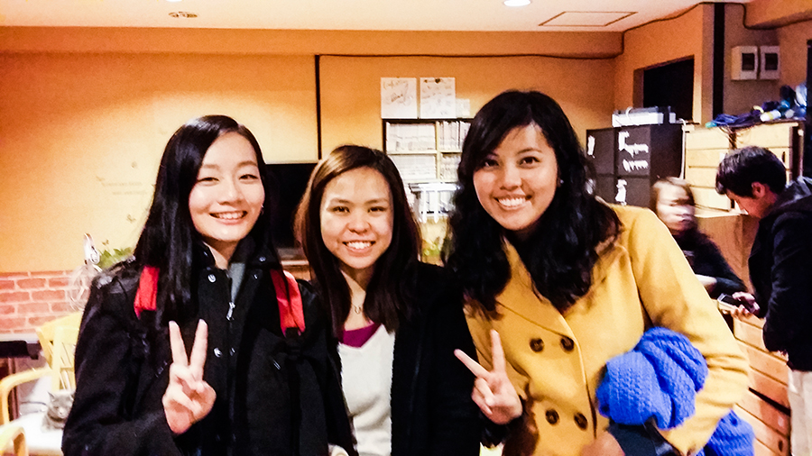 Ren, Ruru, and Shasha at Nyan Tsume, Osaka, Japan.