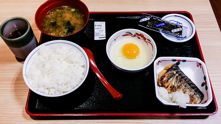 Breakfast at Za Meshiya, 24 hour don restaurant in Osaka, Japan.