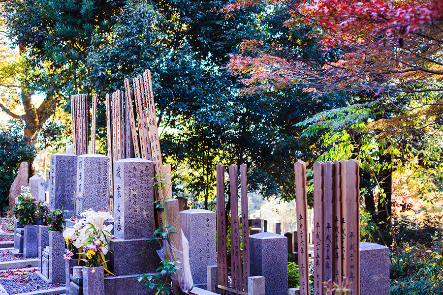 Gravestones at Fushimi Inari in Kyoto, Japan.