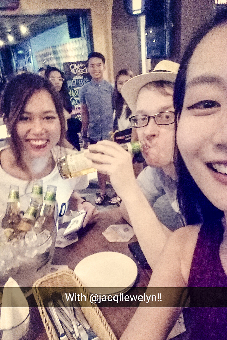 Selfie with Somersby Apple Cider bucket with Jacq and Ottie at Five Tapas Bar, Singapore.