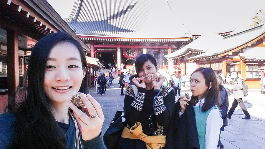 Selfie at Sensoji with our Ningyo-yaki at Sensoji in Asakusa, Tokyo, Japan.