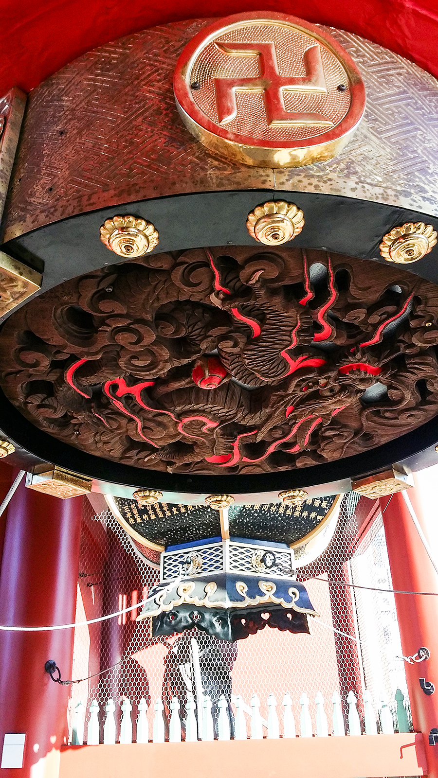Underside of lantern at the Kaminarimon of Sensoji, Asakusa Tokyo Japan.