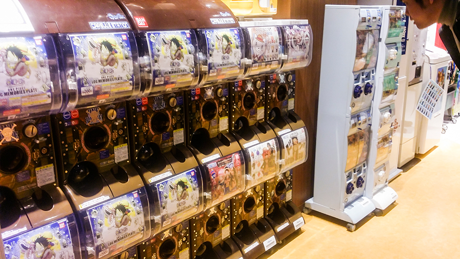 Gacha machines at the Mugiwara Store at One Piece Tower, Tokyo Tower Japan.