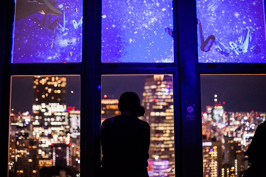 Silhouette of Shasha at the Tokyo Tower Observatory.