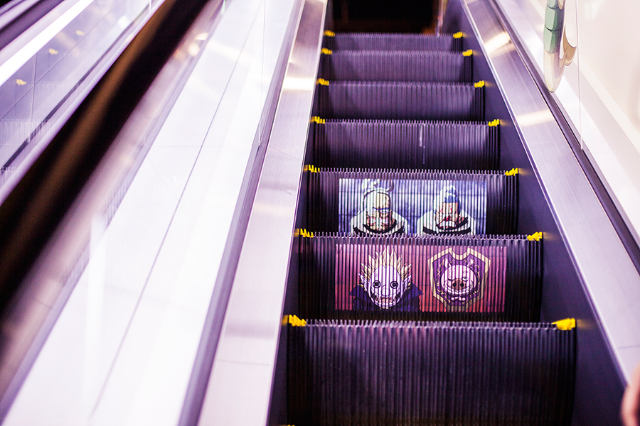 Artwork on the escalators at One Piece Tower, Tokyo Tower Japan.