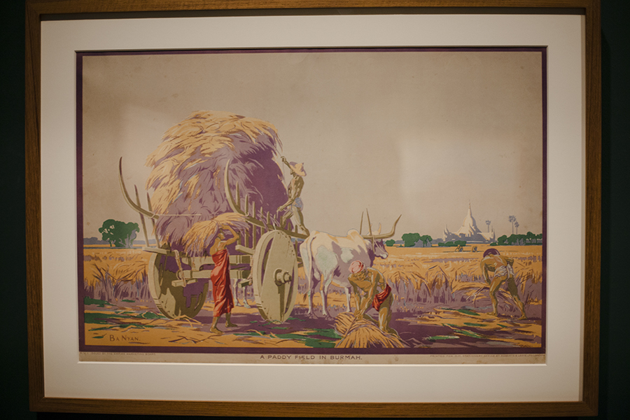 National Gallery Singapore: A Paddy Field in Burmah by U Ba Nyan, lithograph.