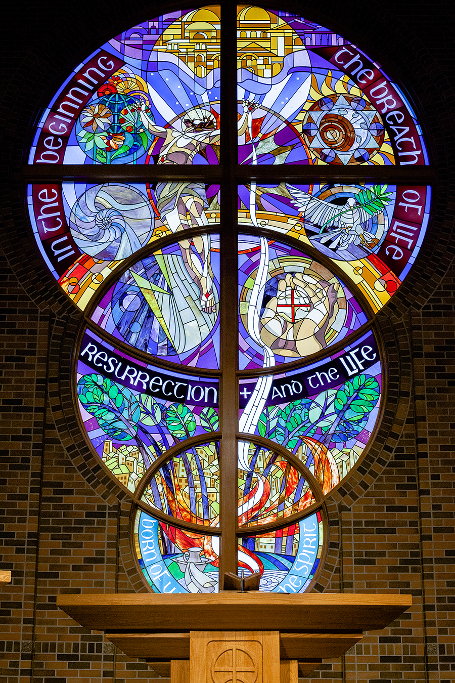 Stained glass at the Trinity Lutheran Church.