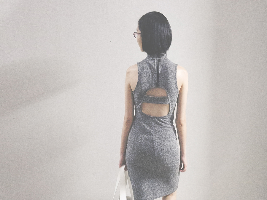 StyleXStyle 4th Anniversary outfit: Forever 21 grey cutout bodycon dress.
