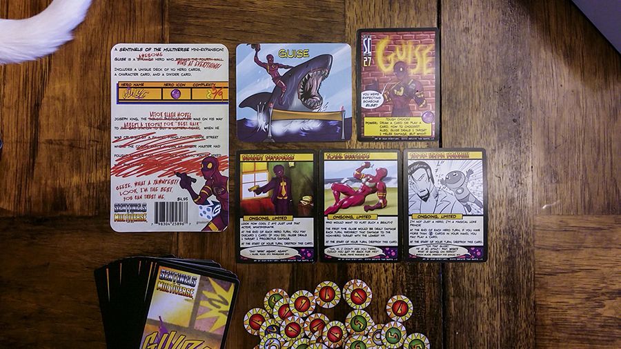 A selection of cards from Guise from Sentinels of the Multiverse mini-expansion.